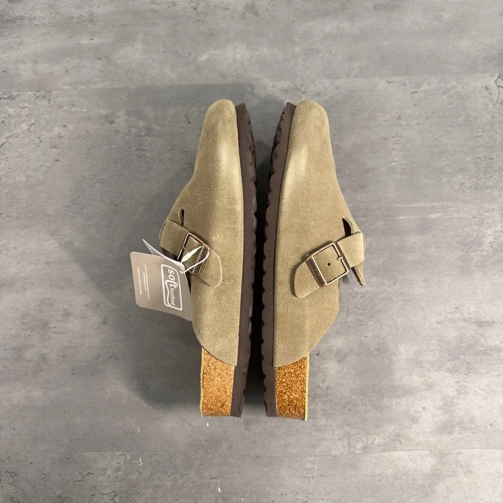 Birkenstock Boston Clog Mens 11 44 Taupe Suede Soft Footbed Mule 0560771 NEW